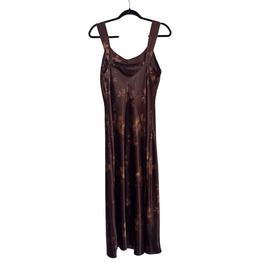 Vintage Jones New York Size Medium Brown Satin Floral Maxi Dress Grunge Boho - Picture 6 of 8